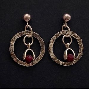 Sterling Garnet Bead Earrings